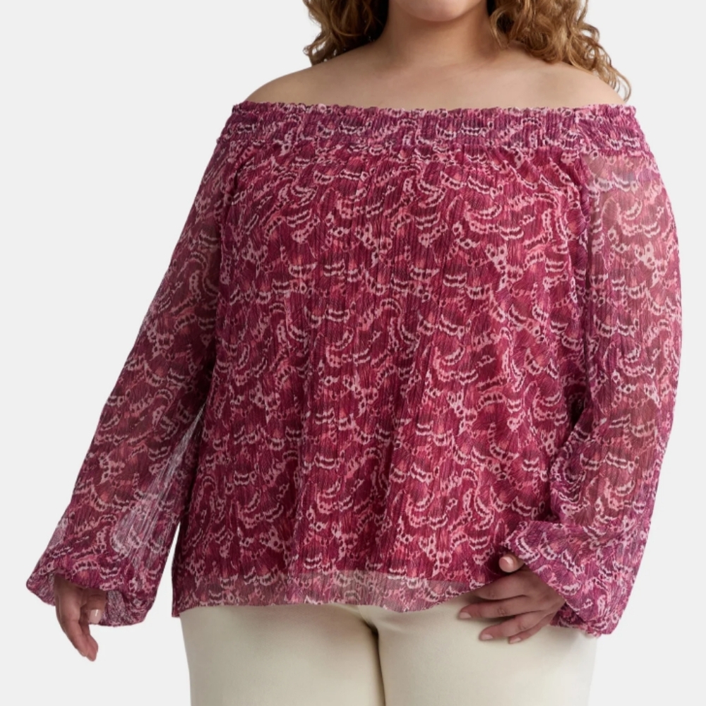 Terra & Sky Women's Plus Size 4X (28W-30W) Mesh Off The Shoulder Top NWOT